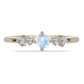 Anillo de Plata Bañada en Oro con Piedra Lunar Arco Iris y Topacio Blanco