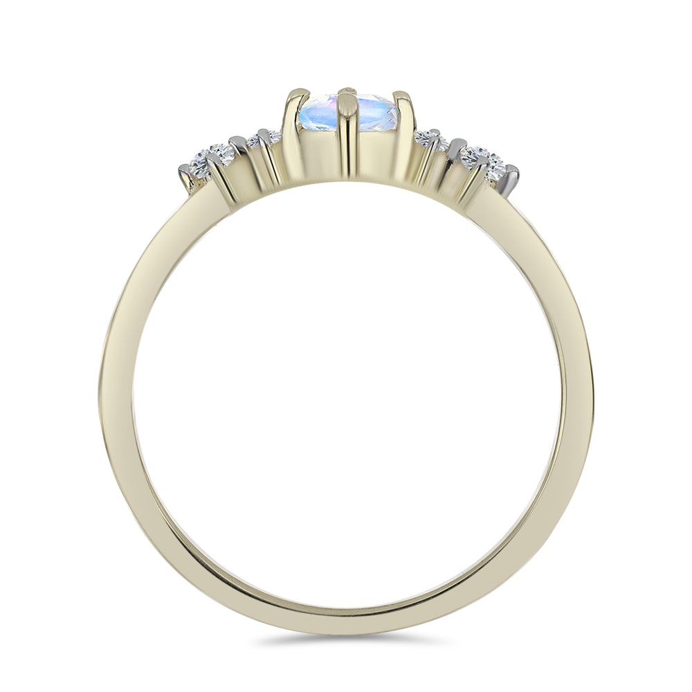 Anillo de Plata Bañada en Oro con Piedra Lunar Arco Iris y Topacio Blanco 2 