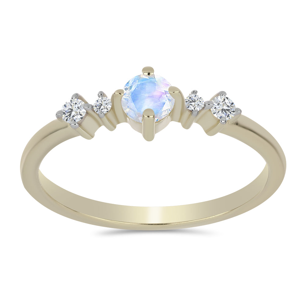 Anillo de Plata Bañada en Oro con Piedra Lunar Arco Iris y Topacio Blanco 3 