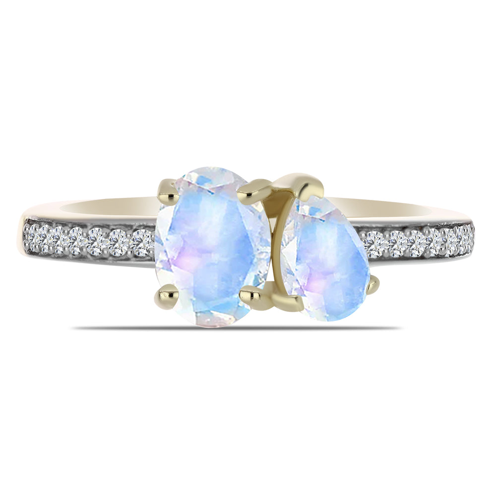 Anillo de Plata Bañada en Oro con Piedra Lunar Arco Iris y Topacio Blanco 1 