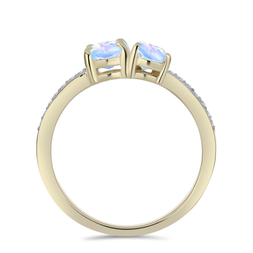 Anillo de Plata Bañada en Oro con Piedra Lunar Arco Iris y Topacio Blanco 2 