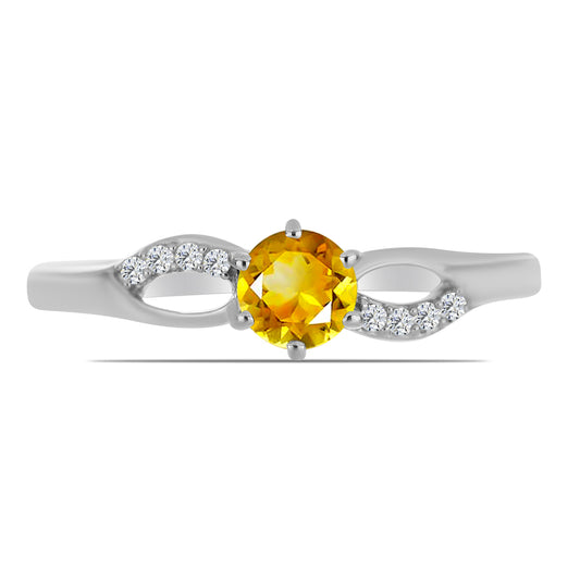 Anillo de Plata con Citrino de los Montes Urales y Topacio Blanco