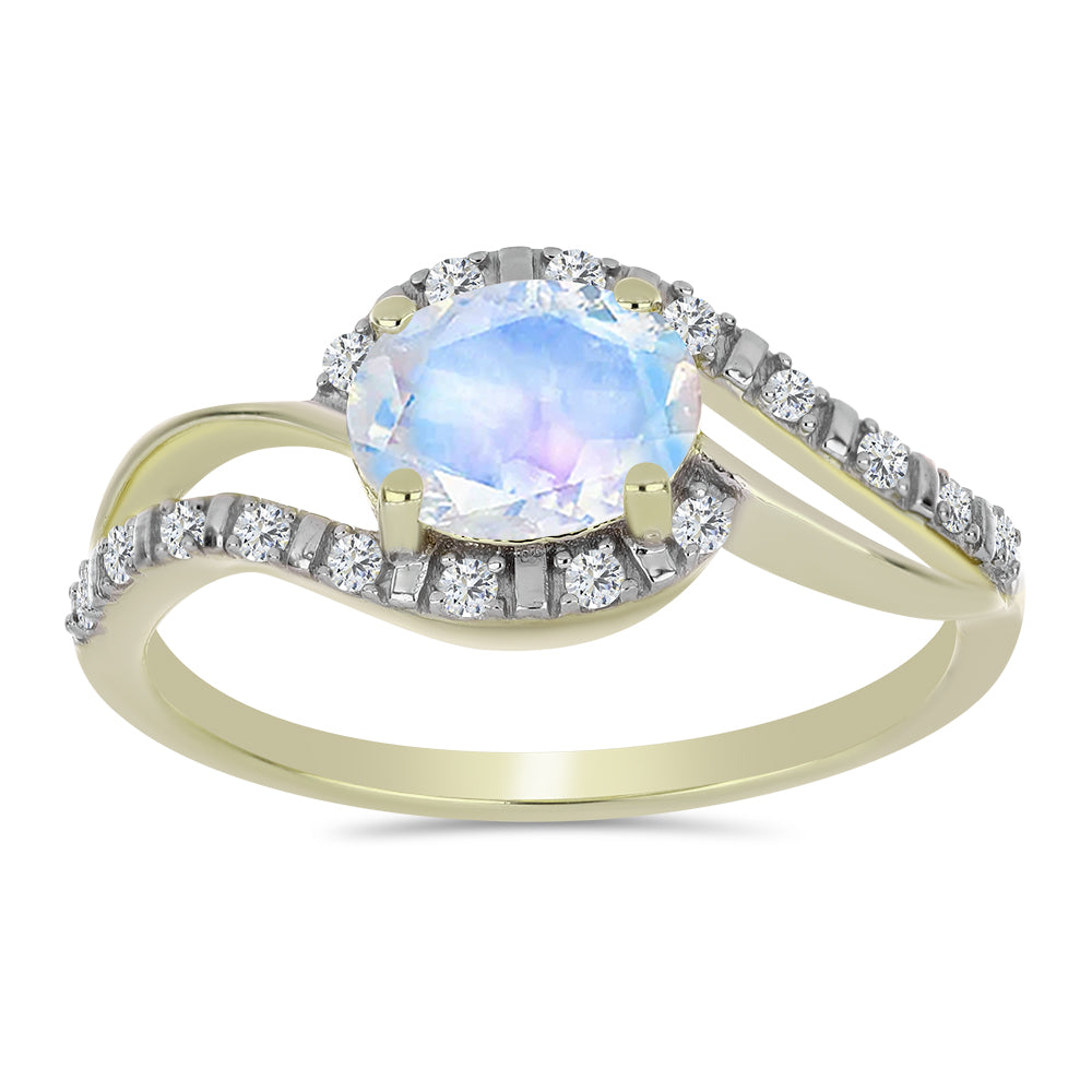 Anillo de Plata Bañada en Oro con Piedra Lunar Arco Iris y Topacio Blanco 3 