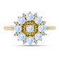 Anillo de Plata Bañada en Oro con Piedra Lunar Arco Iris y Topacio Blanco