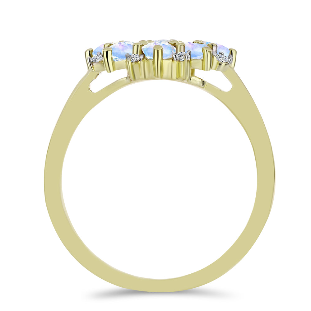 Anillo de Plata Bañada en Oro con Piedra Lunar Arco Iris y Topacio Blanco 2 