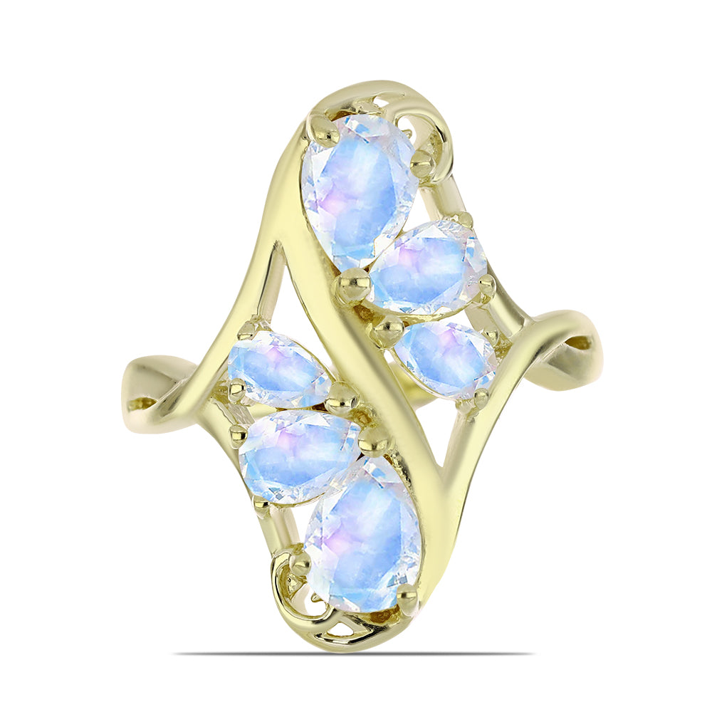 Anillo de Plata Bañada en Oro con Piedra Lunar Arco Iris 1 