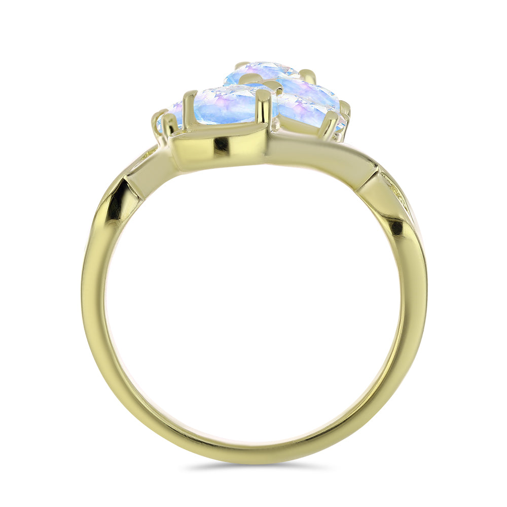 Anillo de Plata Bañada en Oro con Piedra Lunar Arco Iris 2 