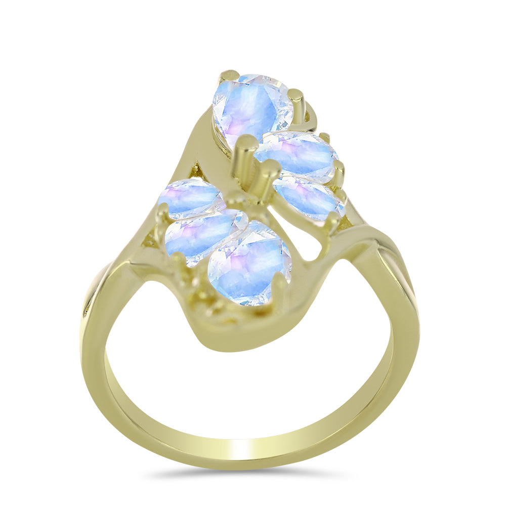 Anillo de Plata Bañada en Oro con Piedra Lunar Arco Iris 3 