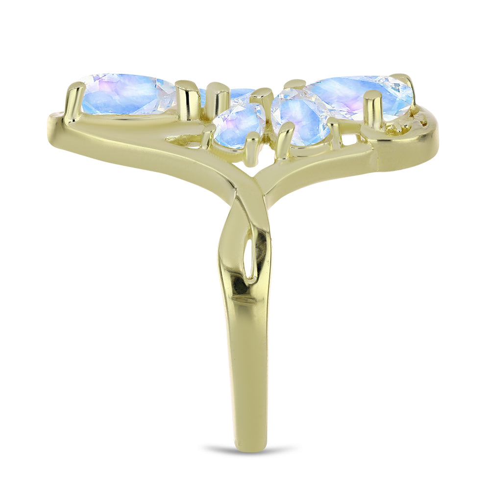 Anillo de Plata Bañada en Oro con Piedra Lunar Arco Iris 4 