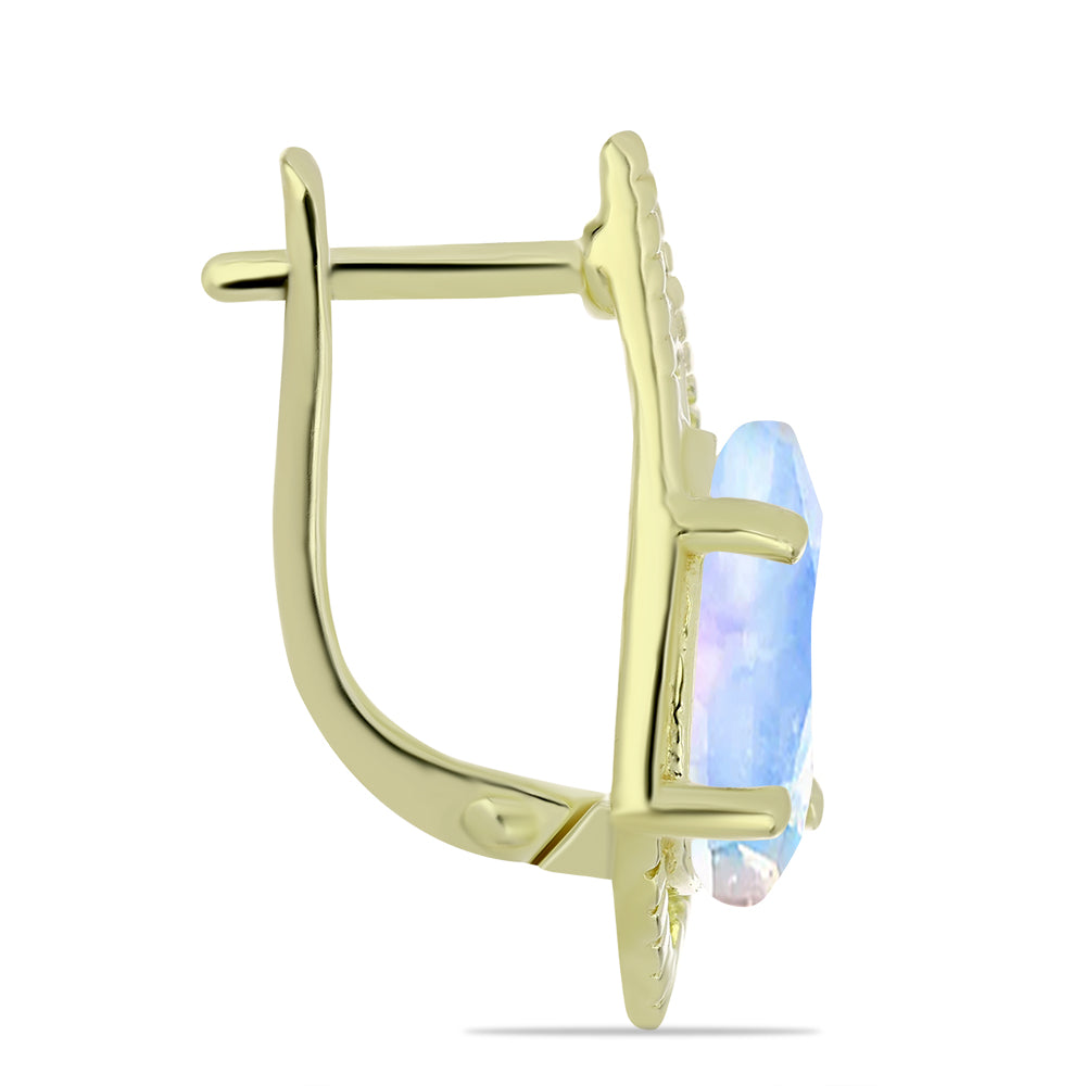 Pendientes de Plata Bañada en Oro con Piedra Lunar Arco Iris 2 