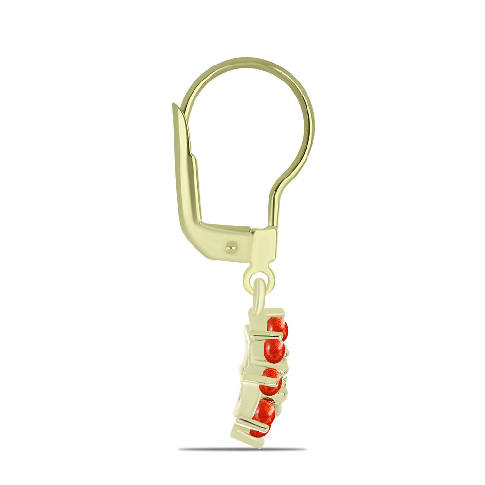 Pendientes de Plata Bañada en Oro con Coral de Esponja Roja y Topacio Blanco