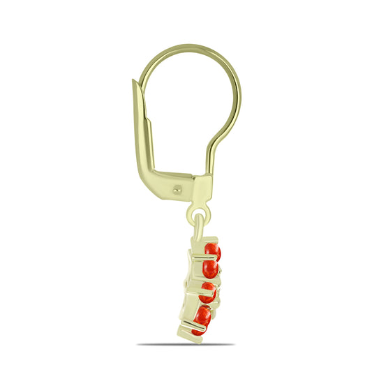 Pendientes de Plata Bañada en Oro con Coral de Esponja Roja y Topacio Blanco