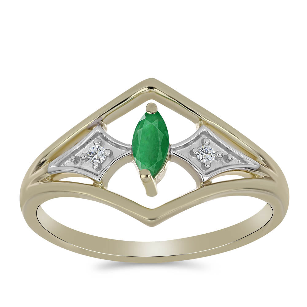 Anillo de Plata Bañada en Oro con Esmeralda de Zambia y Topacio Blanco 3 