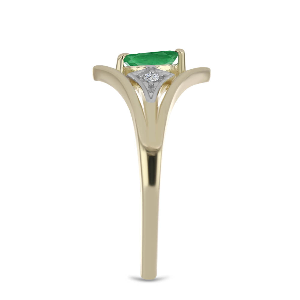 Anillo de Plata Bañada en Oro con Esmeralda de Zambia y Topacio Blanco