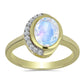 Anillo de Plata Bañada en Oro con Piedra Lunar Arco Iris y Topacio Blanco