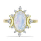 Anillo de Plata Bañada en Oro con Piedra Lunar Arco Iris y Topacio Blanco
