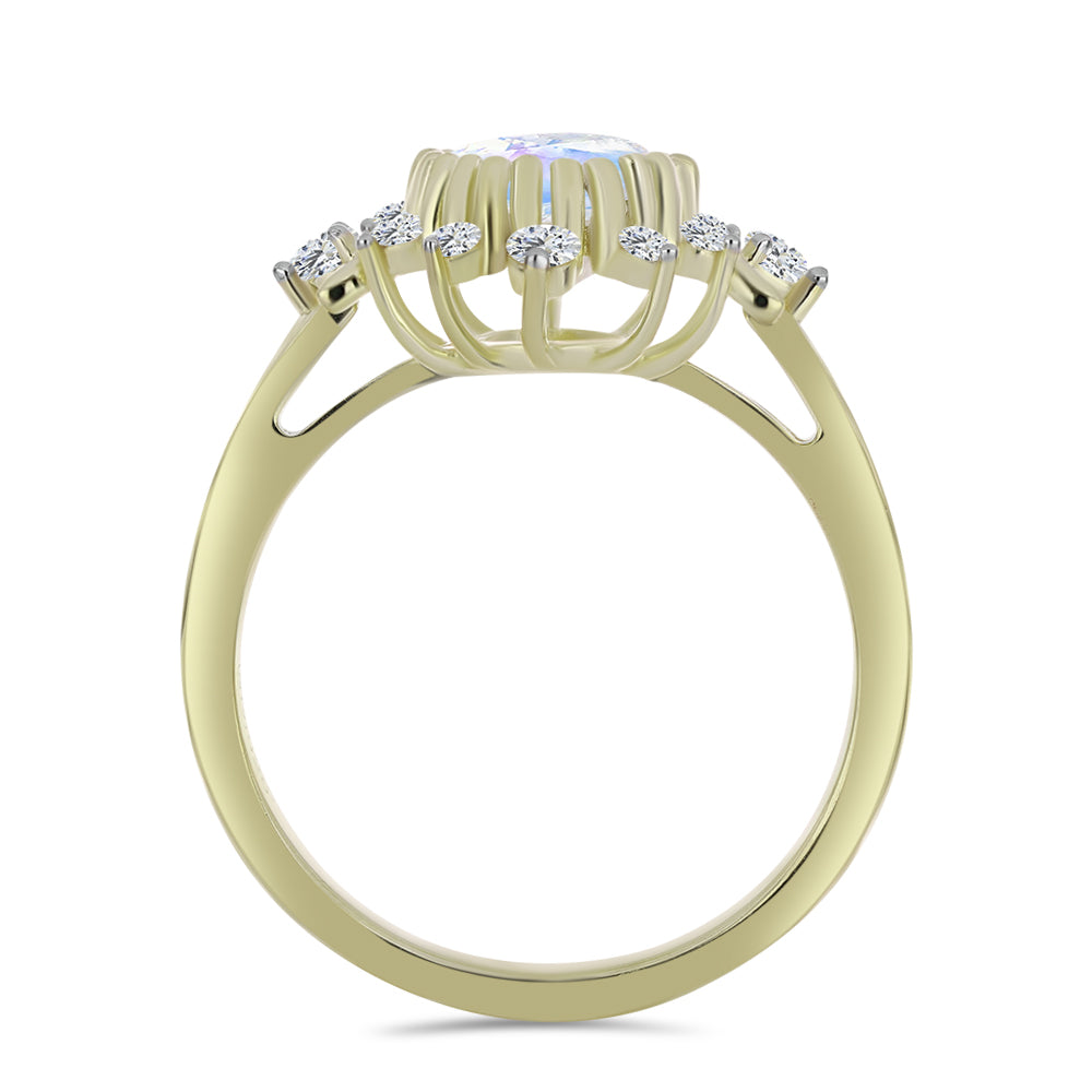 Anillo de Plata Bañada en Oro con Piedra Lunar Arco Iris y Topacio Blanco 2 