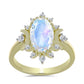 Anillo de Plata Bañada en Oro con Piedra Lunar Arco Iris y Topacio Blanco