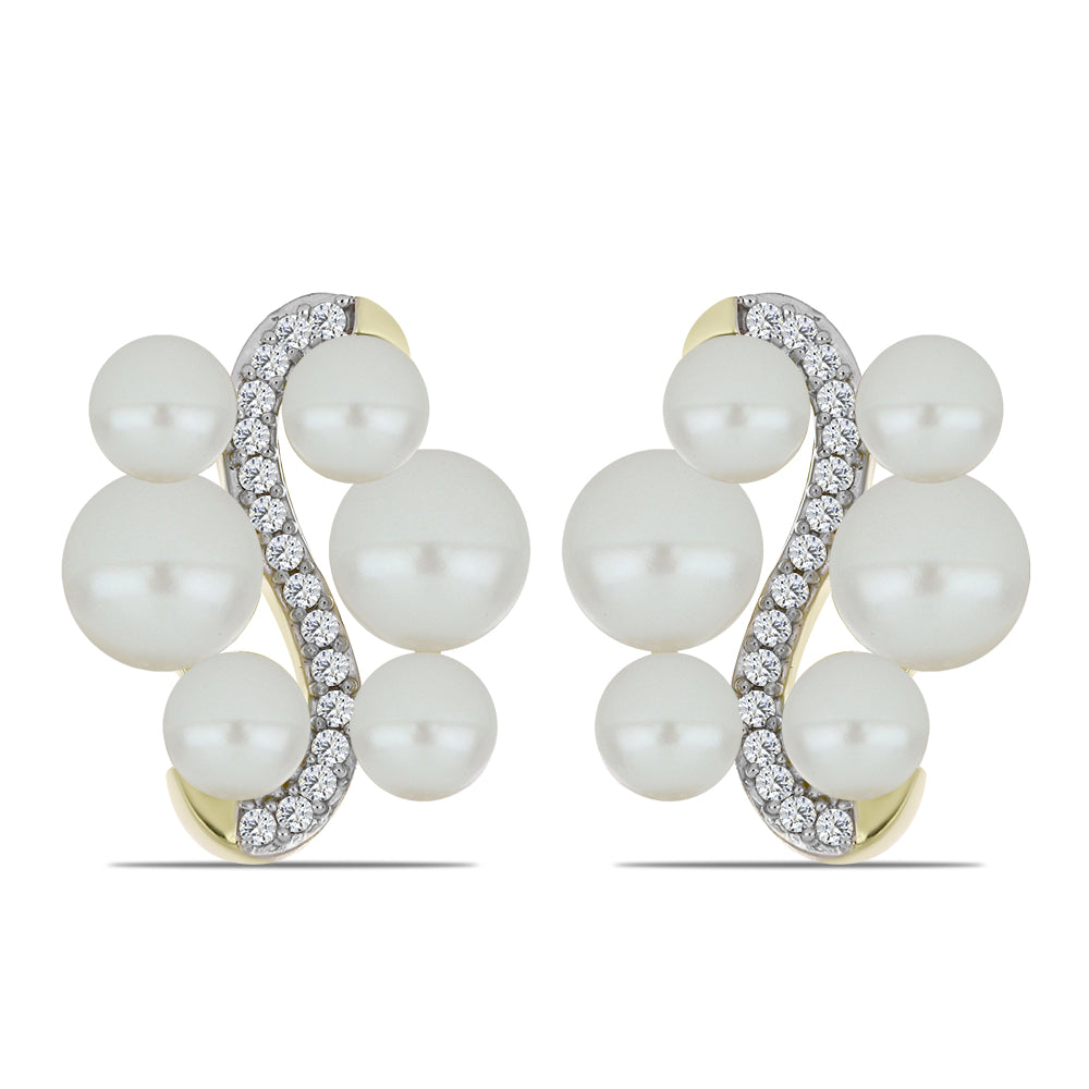 Pendientes de Plata Bañada en Oro con Perla blanca de agua dulce y Topacio Blanco 1 