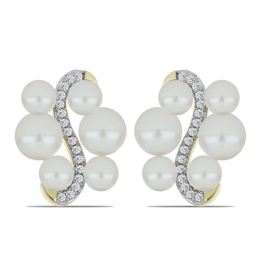Pendientes de Plata Bañada en Oro con Perla blanca de agua dulce y Topacio Blanco