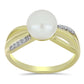 Anillo de Plata Bañada en Oro con Perla blanca de agua dulce y Topacio Blanco