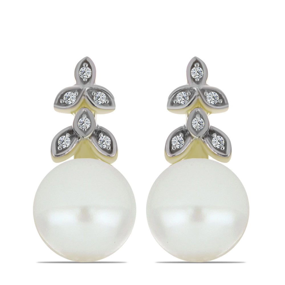 Pendientes de Plata Bañada en Oro con Perla blanca de agua dulce y Topacio Blanco 1 