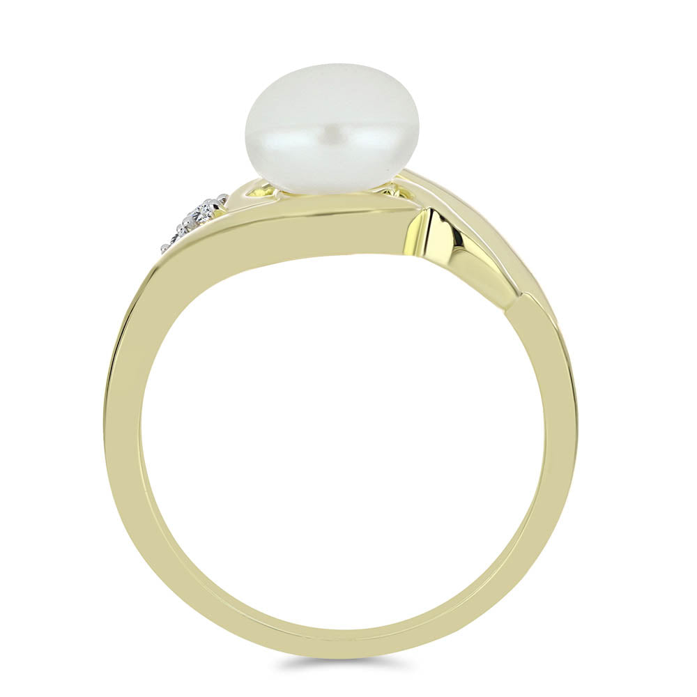 Anillo de Plata Bañada en Oro con Perla blanca de agua dulce y Topacio Blanco 2 