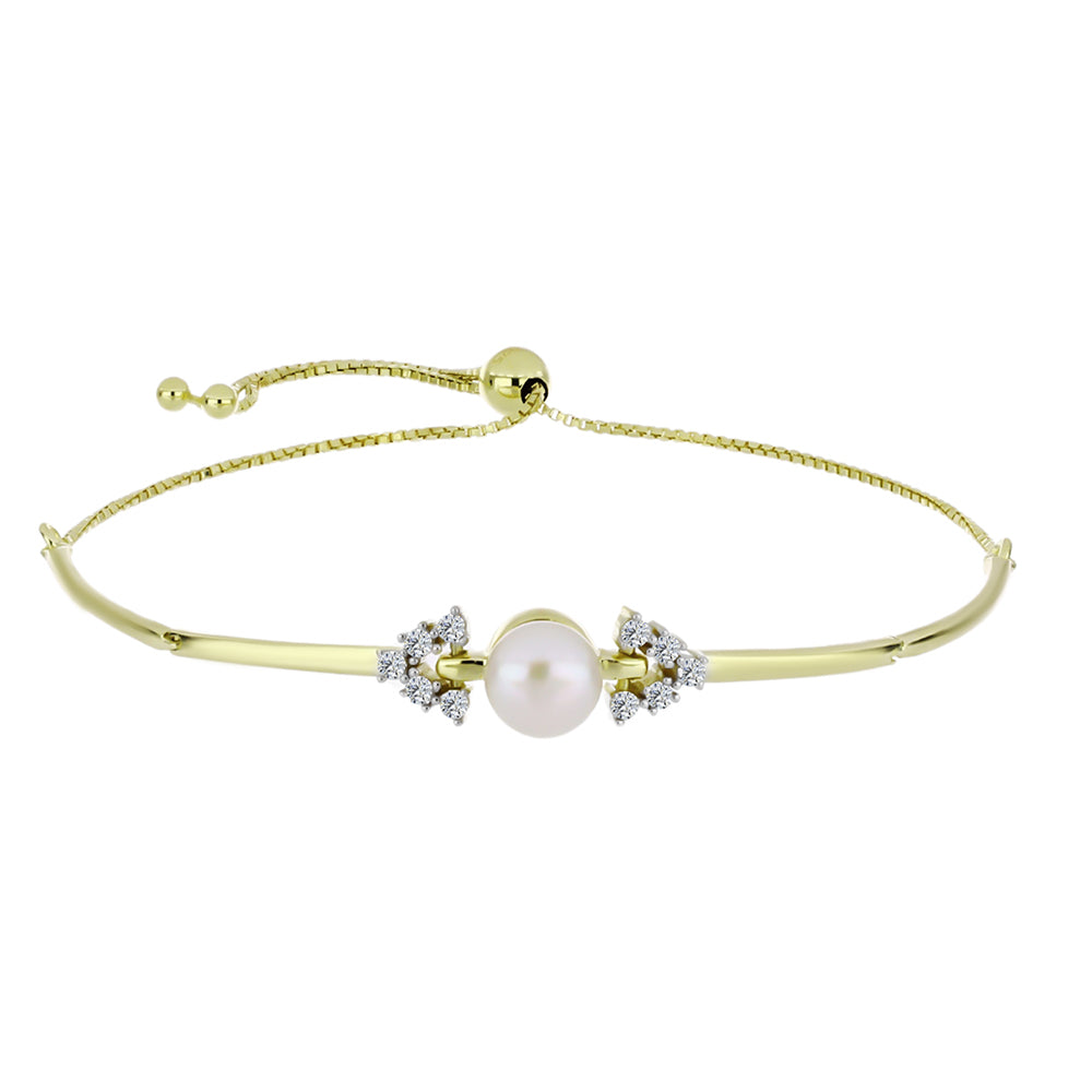 Pulsera de Plata Bañada en Oro con Perla blanca de agua dulce y Topacio Blanco 1 