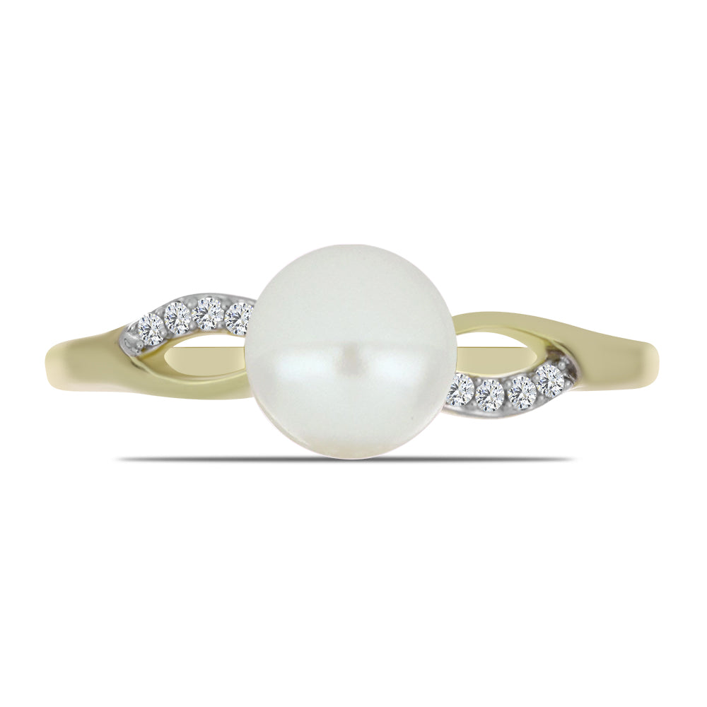 Anillo de Plata Bañada en Oro con Perla blanca de agua dulce y Topacio Blanco