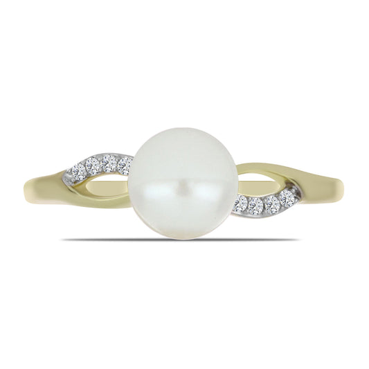 Anillo de Plata Bañada en Oro con Perla blanca de agua dulce y Topacio Blanco