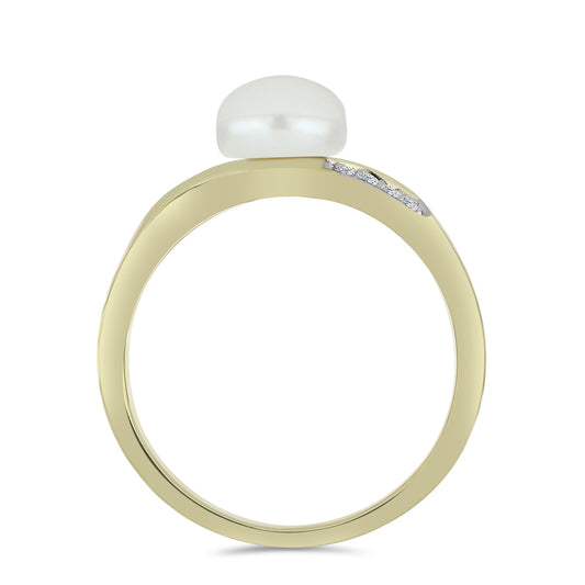 Anillo de Plata Bañada en Oro con Perla blanca de agua dulce y Topacio Blanco