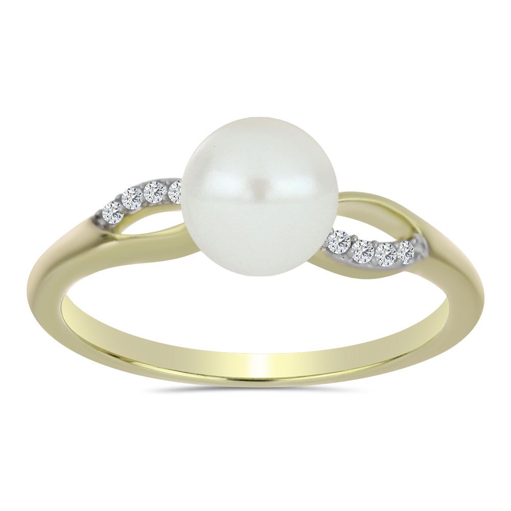 Anillo de Plata Bañada en Oro con Perla blanca de agua dulce y Topacio Blanco 3 