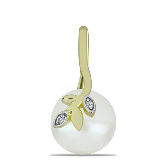 Colgante de Plata Bañada en Oro con Perla blanca de agua dulce y Topacio Blanco