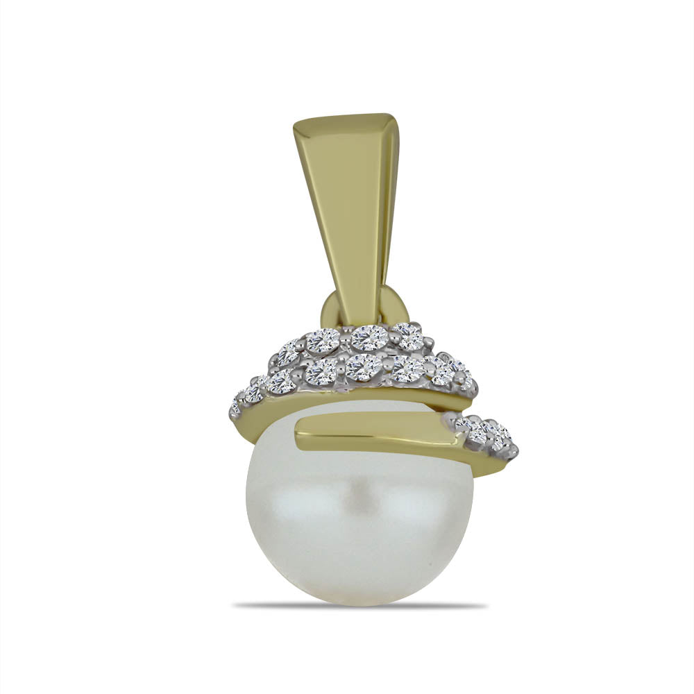 Colgante de Plata Bañada en Oro con Perla blanca de agua dulce y Topacio Blanco 1 