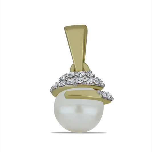 Colgante de Plata Bañada en Oro con Perla blanca de agua dulce y Topacio Blanco