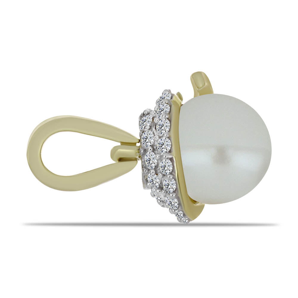 Colgante de Plata Bañada en Oro con Perla blanca de agua dulce y Topacio Blanco 2 