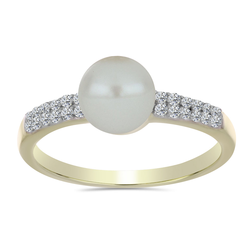 Anillo de Plata Bañada en Oro con Perla blanca de agua dulce y Topacio Blanco 3 