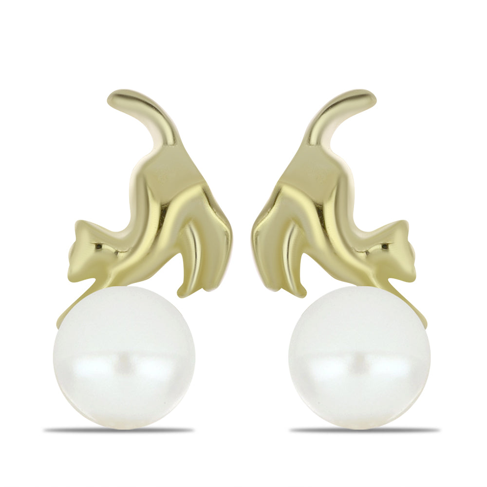 Pendientes de Plata Bañada en Oro con Perla blanca de agua dulce