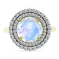 Anillo de Plata Bañada en Oro con Piedra Lunar Arco Iris y Aguamarina