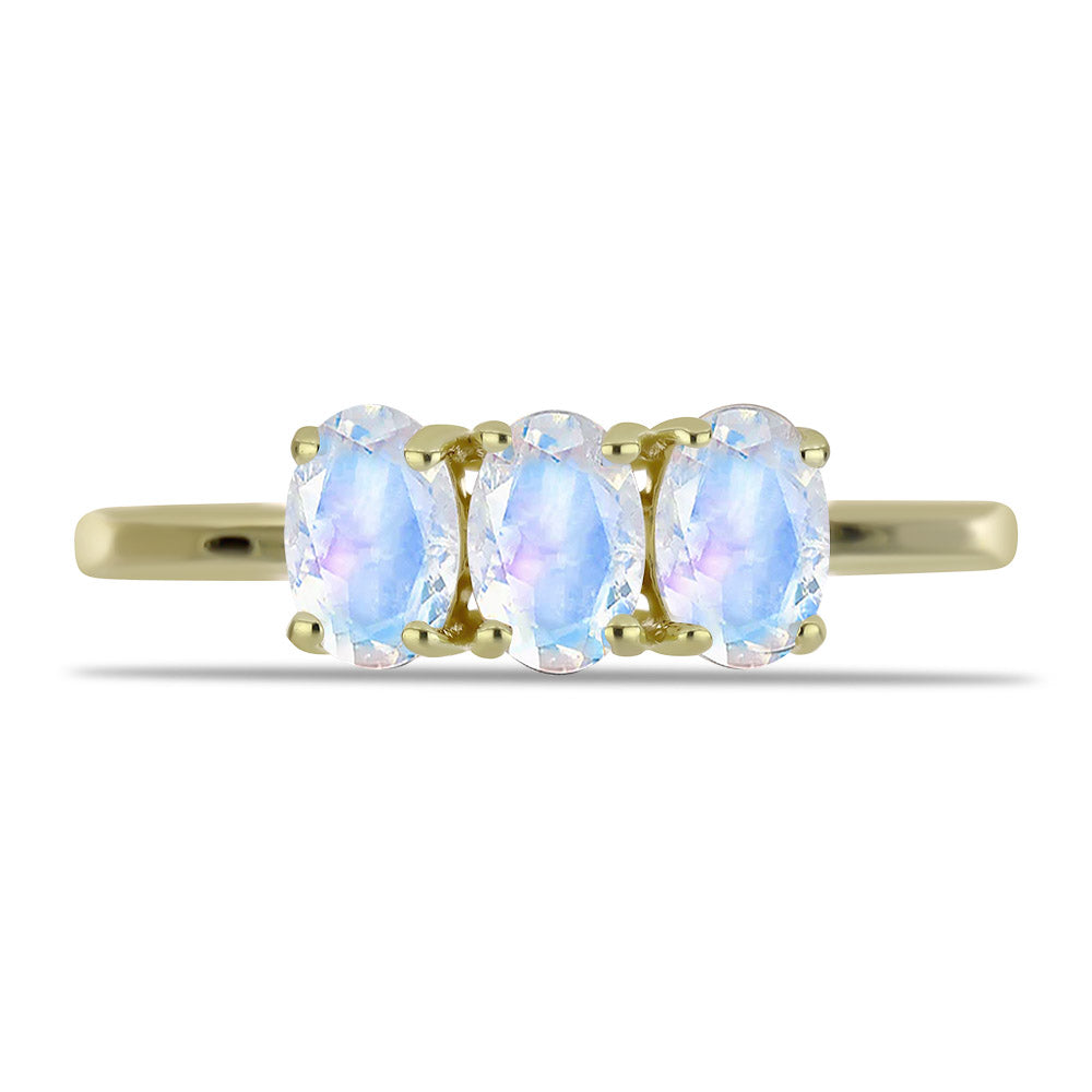 Anillo de Plata Bañada en Oro con Piedra Lunar Arco Iris