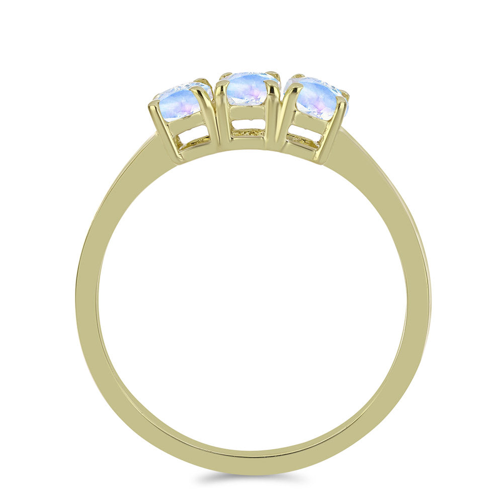 Anillo de Plata Bañada en Oro con Piedra Lunar Arco Iris 2 
