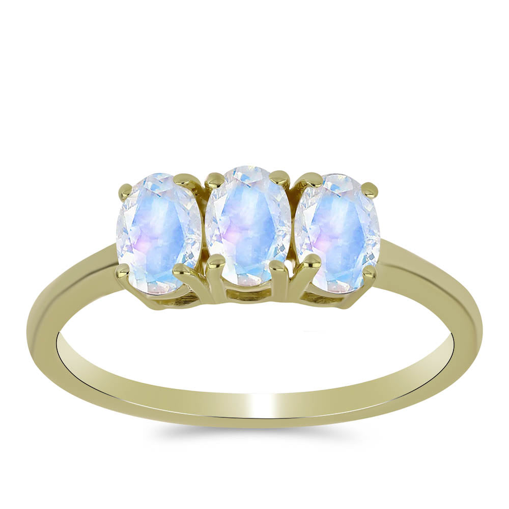 Anillo de Plata Bañada en Oro con Piedra Lunar Arco Iris 3 