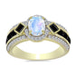 Anillo de Plata Bañada en Oro con Piedra Lunar Arco Iris y Espinela Negra