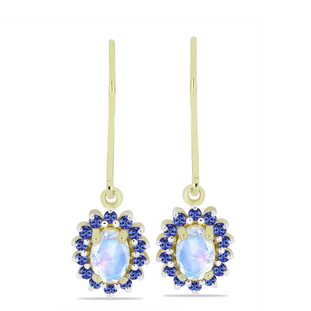 Pendientes de Plata Bañada en Oro con Piedra Lunar Arco Iris y Tanzanita 1 