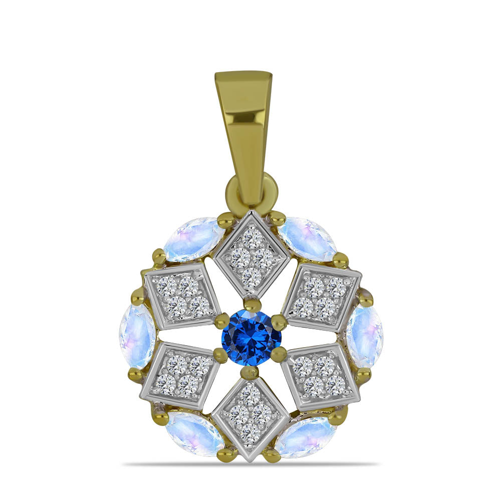 Colgante de Plata Bañada en Oro con Piedra Lunar Arco Iris y Zafiro Azul Australiano