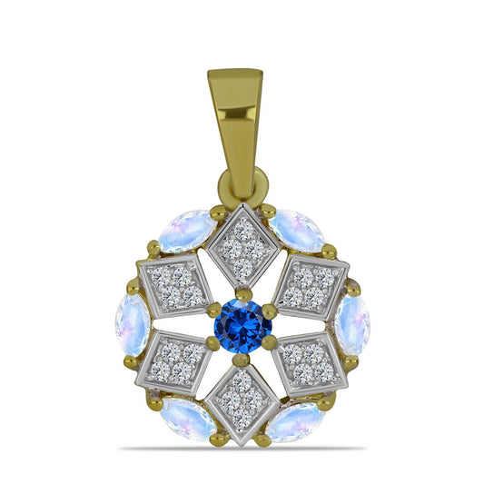 Colgante de Plata Bañada en Oro con Piedra Lunar Arco Iris y Zafiro Azul Australiano