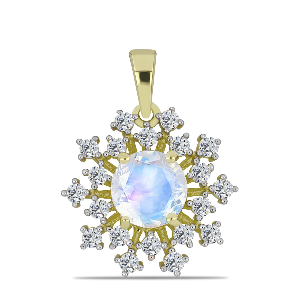 Colgante de Plata Bañada en Oro con Piedra Lunar Arco Iris y Topacio Blanco 1 