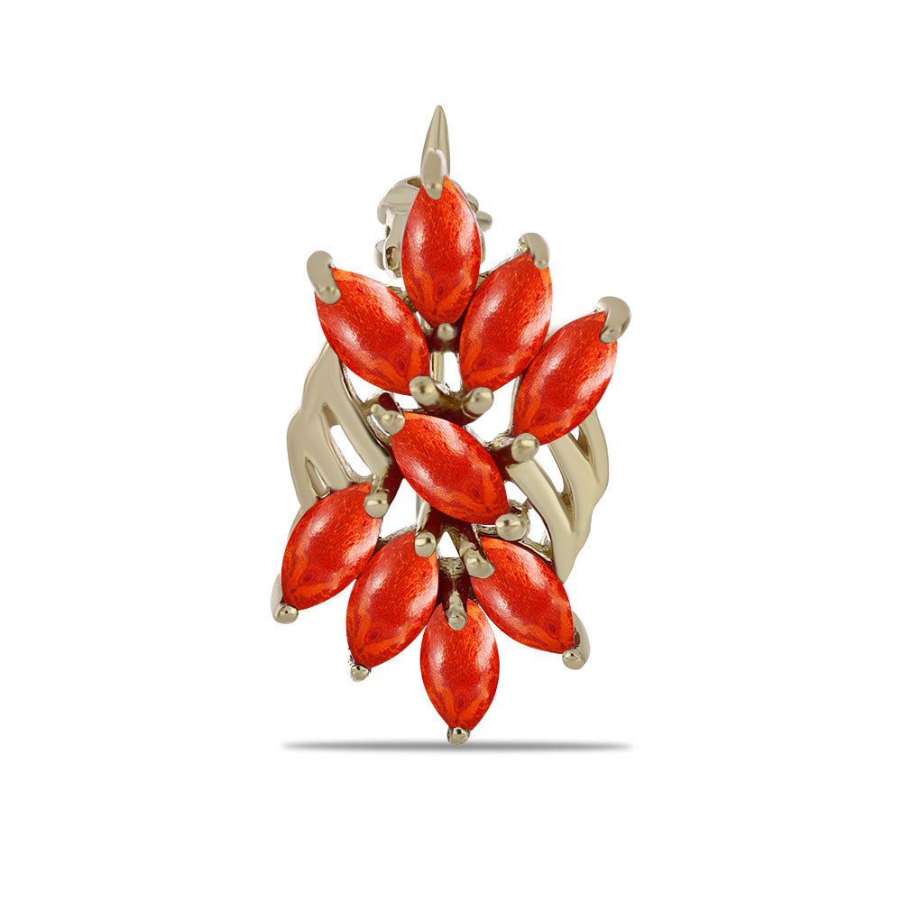 Broche de Plata Bañada en Oro con Coral de Esponja Roja 1 