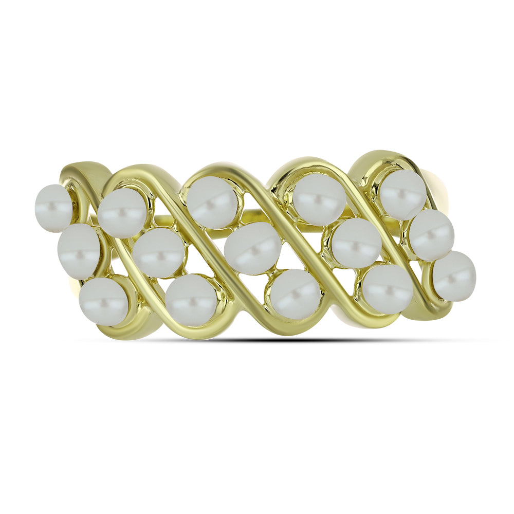 Anillo de Plata Bañada en Oro con Perla blanca de agua dulce