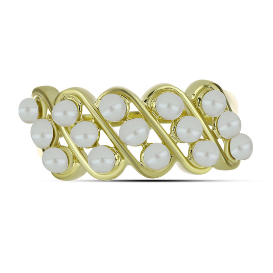 Anillo de Plata Bañada en Oro con Perla blanca de agua dulce